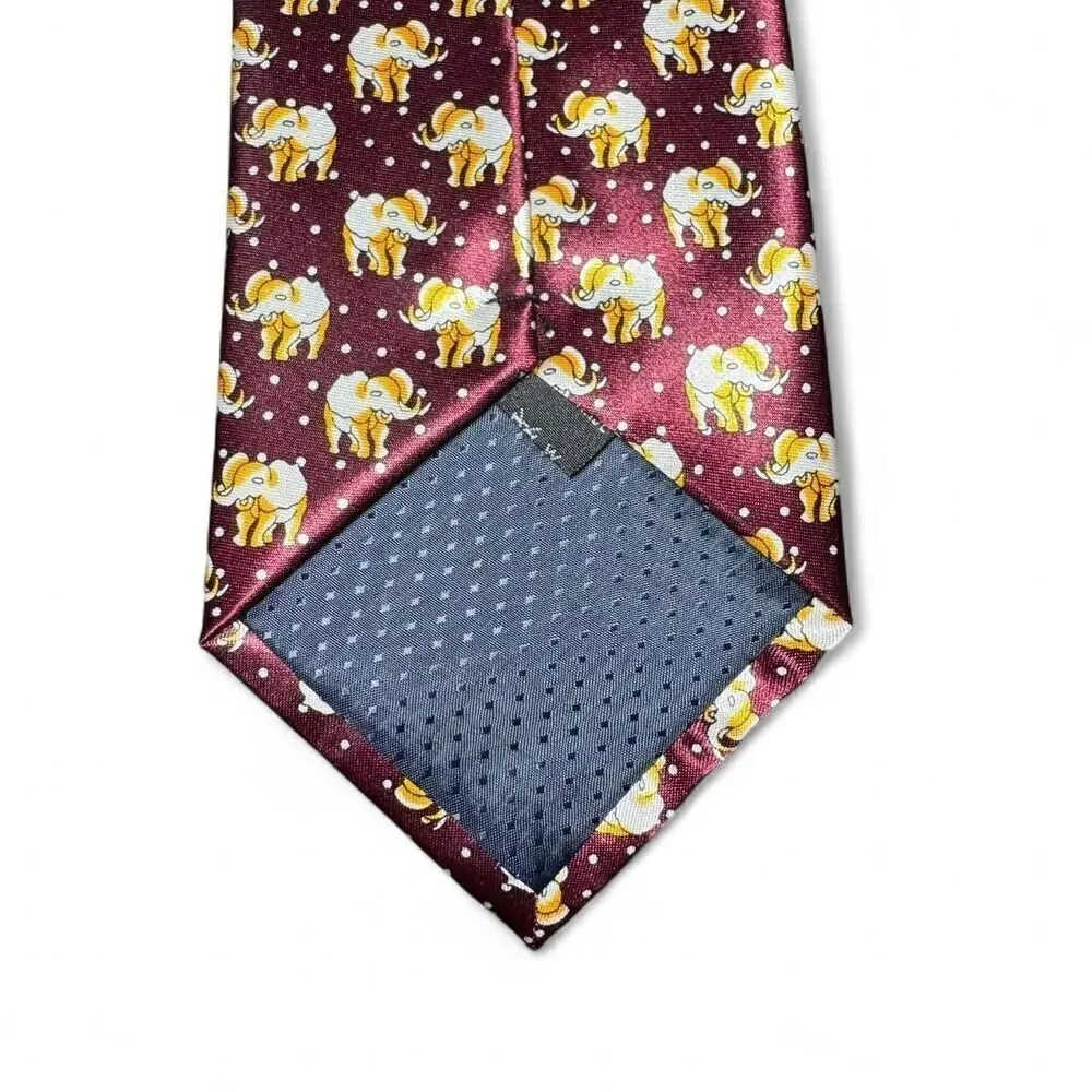 Firsité Burgundy 100% Silk Elephant Print Men's Handmade Necktie